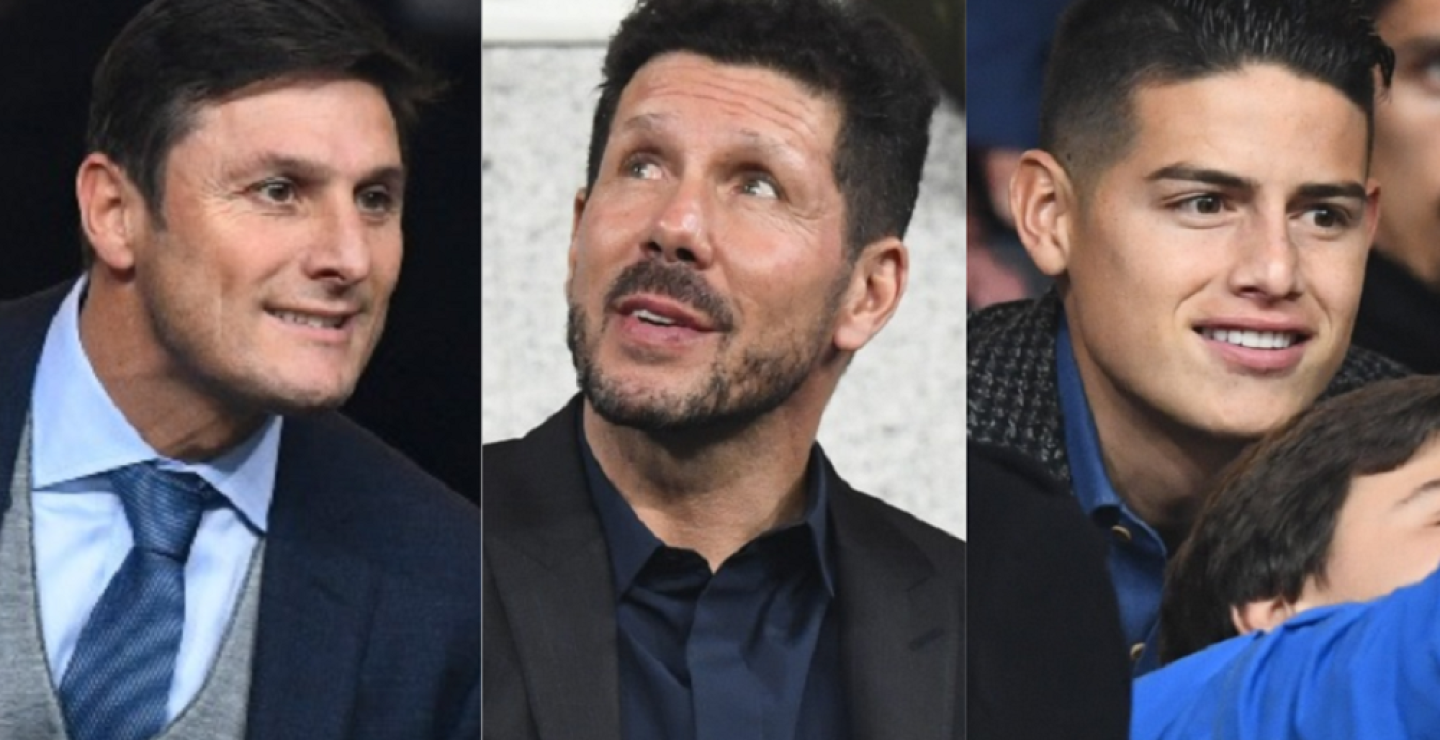 321881_BLU Radio. Javier Zanetti, Cholo Simeone y James Rodríguez / Foto: AFP