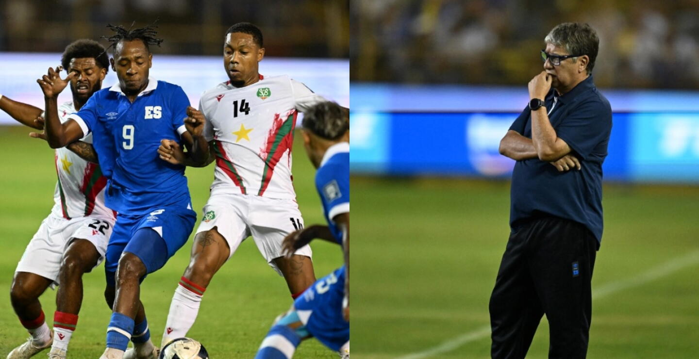 Hernán Darío 'Bolillo' Gómez (der.), director técnico de la Selección de El Salvador. 
