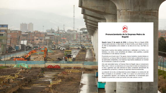 Muere trabajador durante las obras de la Línea 1 del Metro de Bogotá: investigan las causas del accidente