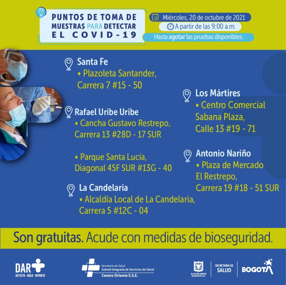 Pruebas gratis de COVID-19 en Bogotá