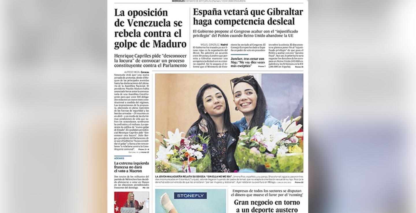 283211_Blu Radio. Portada diario El País (España). Foto: El País
