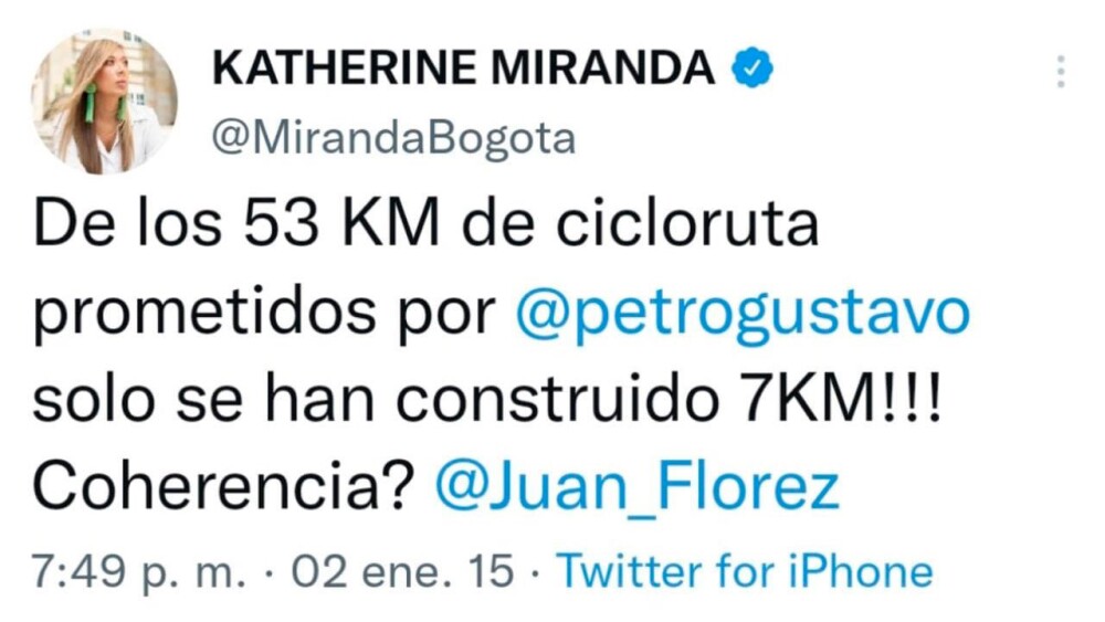 Trinos de Katherine Miranda contra Petro 