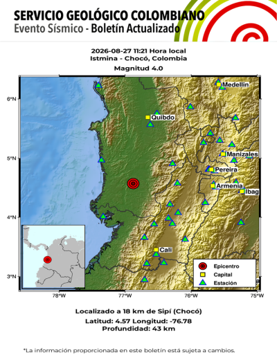 Sismo hoy en Chocó