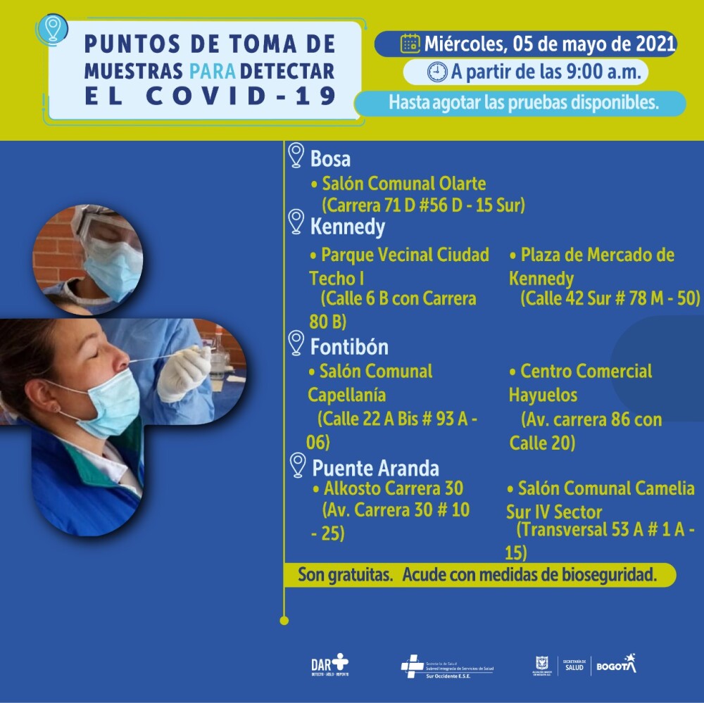 Pruebas gratis COVID Bogotá