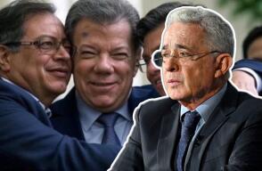 Álvaro Uribe publica imagen hecha con IA de Santos, Petro y López