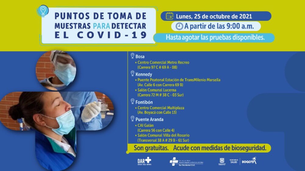 Pruebas gratis de COVID-19 en Bogotá
