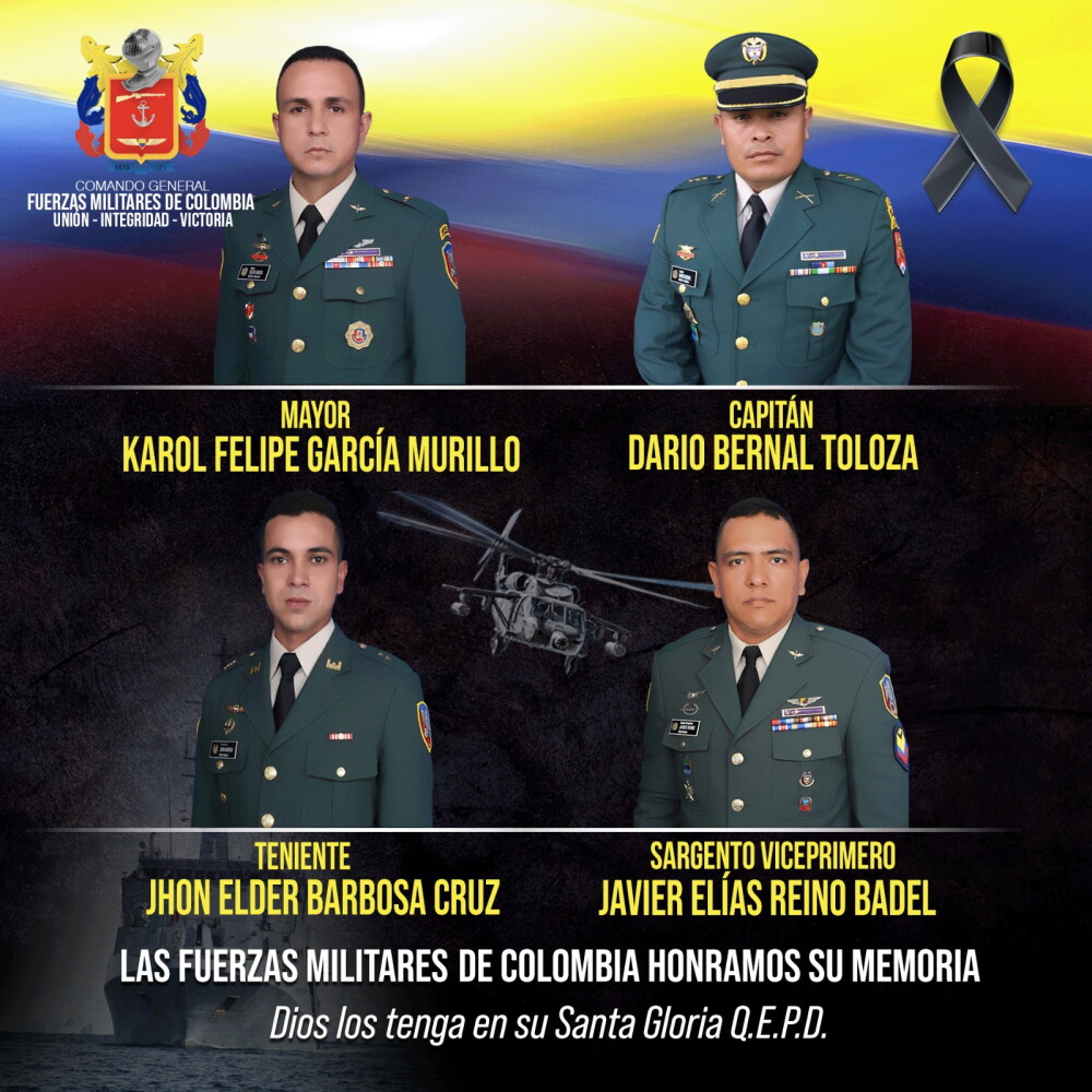 Fallecidos en el accidente del helicóptero del Ejército en Chocó