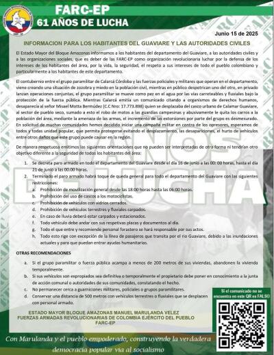 Comunicado de disidencias de las Farc de alias 'Iván Mordisco' Comunicado de disidencias de las Farc de alias 'Iván Mordisco'