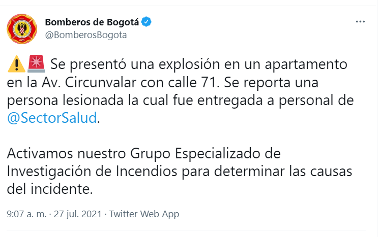 Trino Bomberos incidente norte de Bogotá