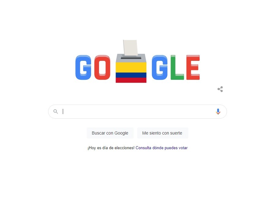 Google cambió su logo por una urna que lleva los colores amarillo, azul y rojo.