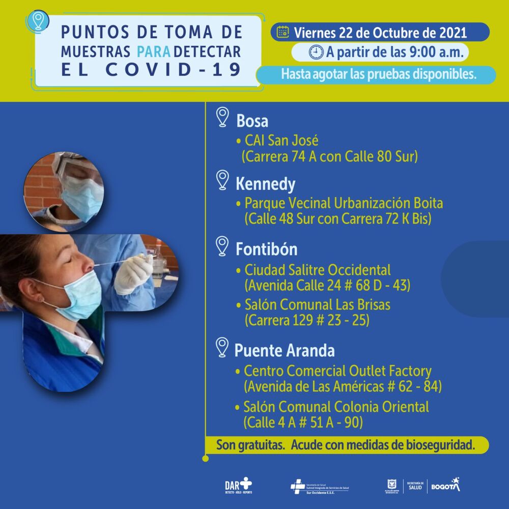 Pruebas gratis de COVID-19 en Bogotá