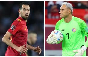 Sergio Busquets, jugador de la Selección España, y Keylor Navas, arquero de Costa Rica Sergio Busquets, jugador de la Selección España, y Keylor Navas, arquero de Costa Rica