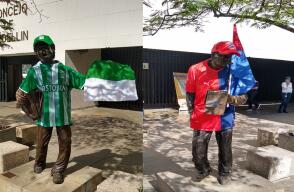 342722_BLU Radio. Visten esculturas en Medellín con camisetas de fútbol / Foto: BLU Radio