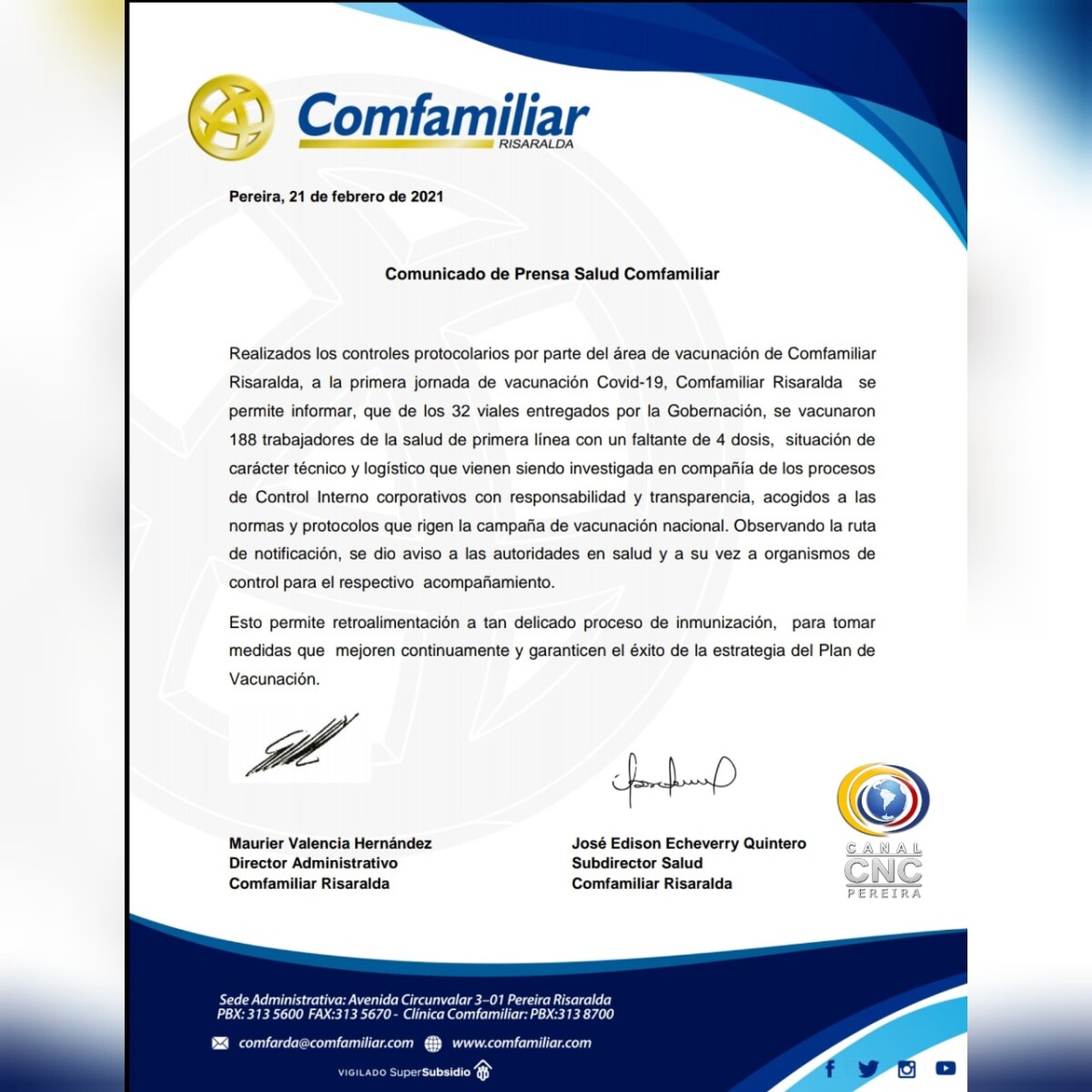 Vacunas Comfamiliar Pereira