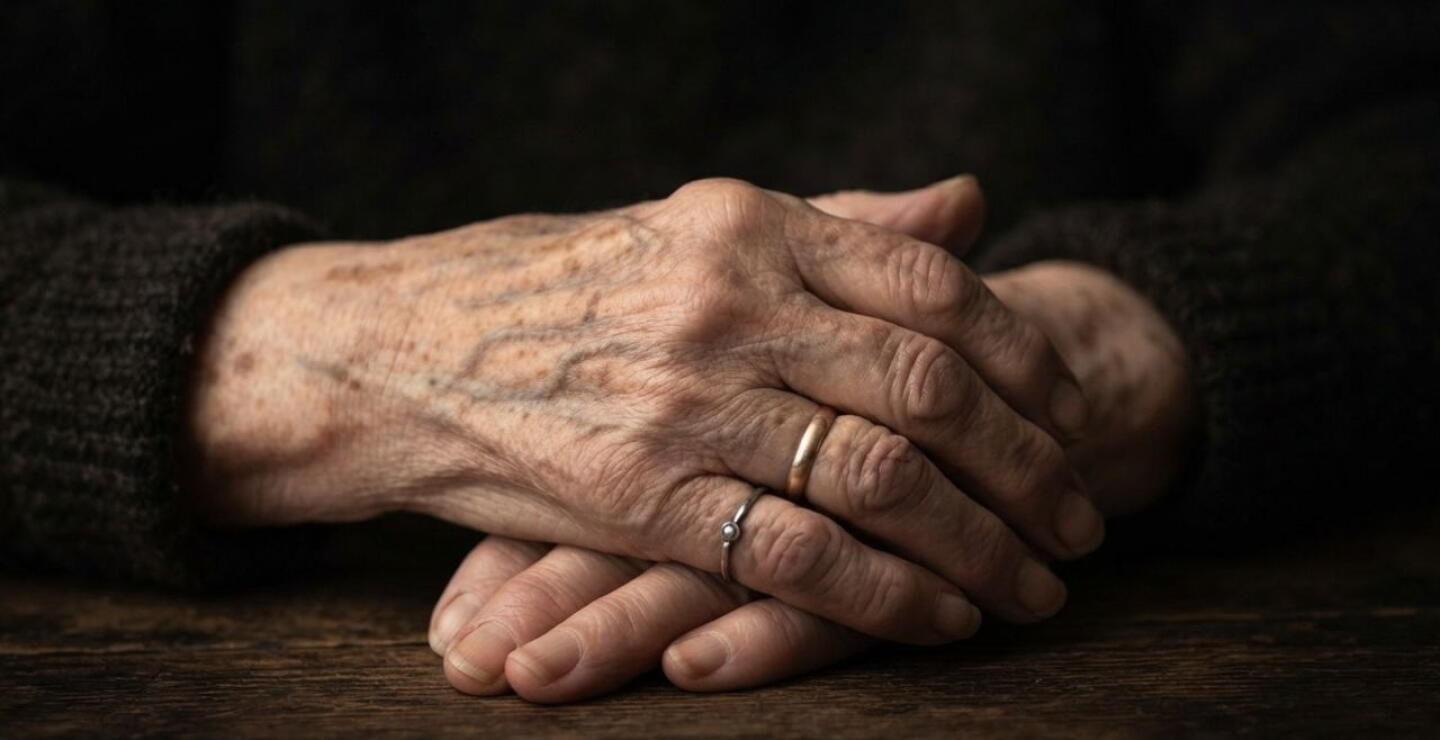 Manos entrelazadas de una mujer adulta mayor con anillos, ilustrando la investigación por el presunto abuso a una abuelita de 82 años en Antioquia