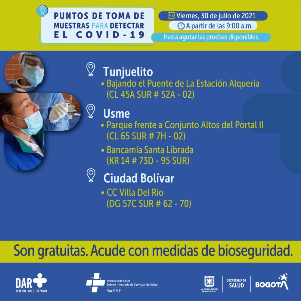 Dónde hay pruebas gratis de COVID 30072021