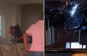 Yina Calderón tira un televisor desde un balcón