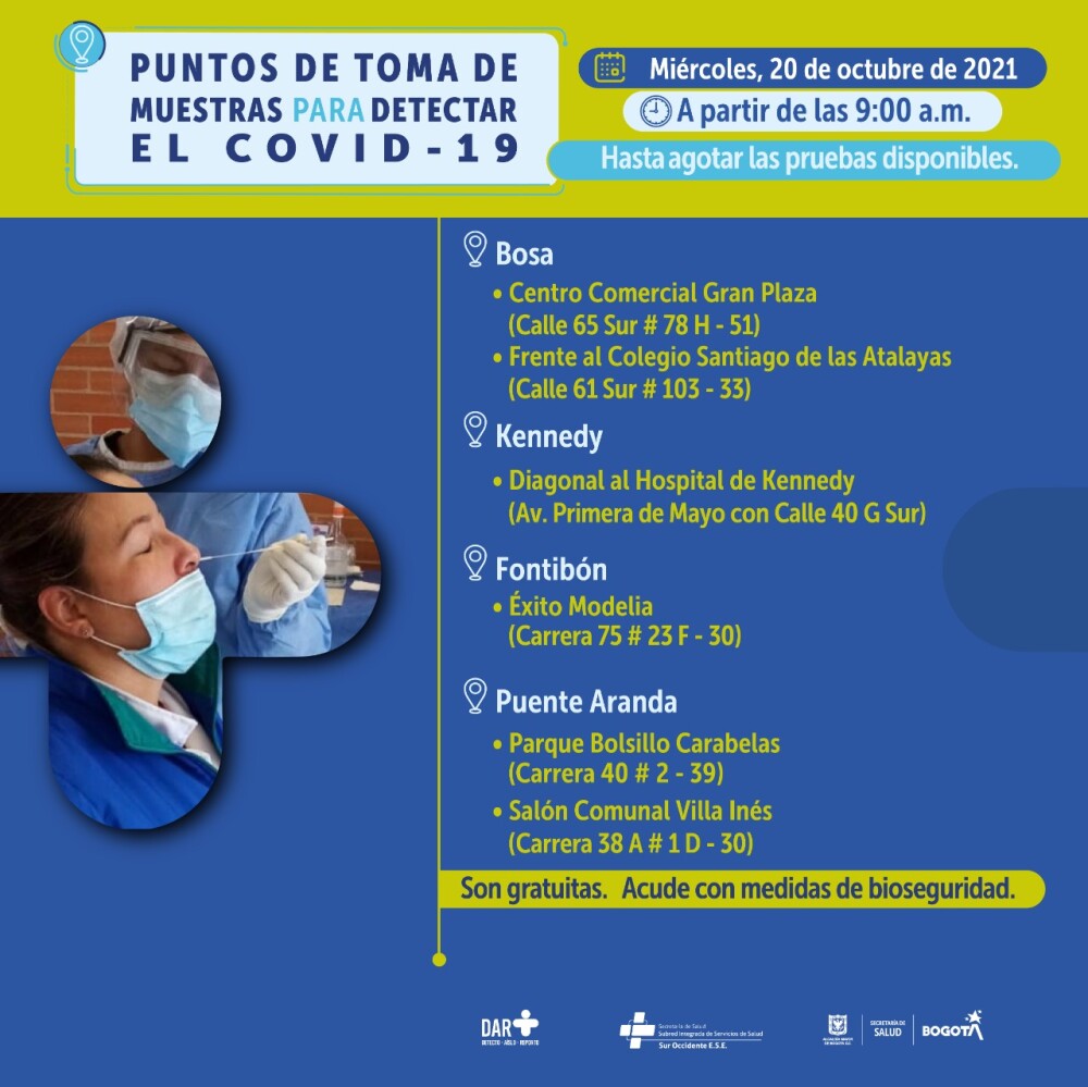 Pruebas gratis de COVID-19 en Bogotá