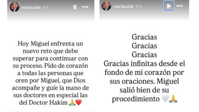 Mensajes de María Claudia Tarazona esposa de Miguel Uribe pidiendo oración y luego agradeciendo