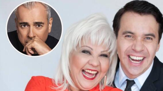 Polilla junto a la Gorda Fabiola junto a una foto del actor Jorge Enrique Abello.