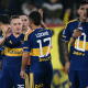 Jugadores de Boca Juniors y un festejo contra Estudiantes de la Plata. 
