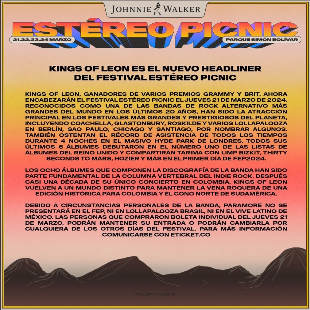 Paramore ya no estara en Estereo Picnic Paramore ya no estara en Estereo Picnic