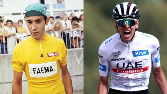 Eddy Merckx y Tadej Pogacar. Eddy Merckx y Tadej Pogacar.