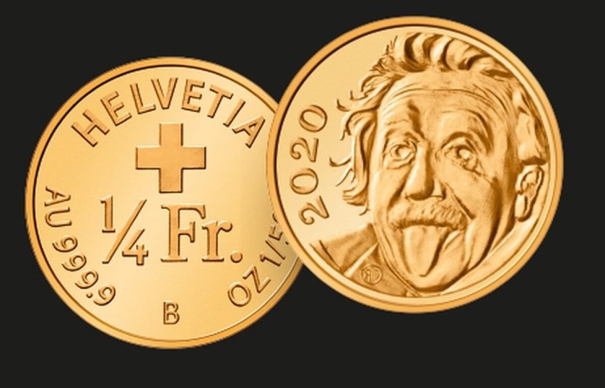 Acuñan en Suiza la moneda más pequeña del mundo con la imagen de Albert Einstein sacando la lengua