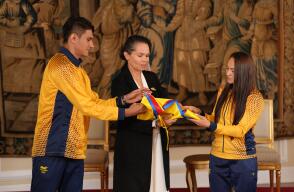 Astrid Rodríguez, ministra del deporte junto a Jenny Arias y Miguel Trejos.