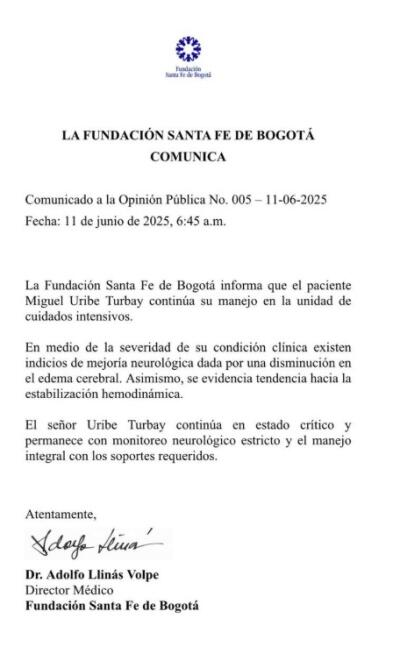 Parte médico Miguel Uribe Turbay