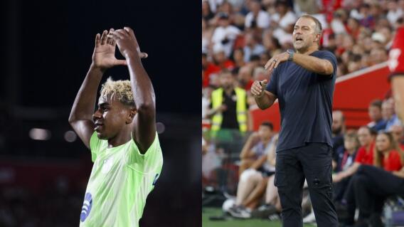 Lamine Yamal y Hansi Flick en juego entre Mallorca y Barcelona. 