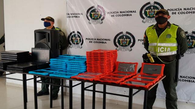 Policía de Becerril recupera 94 computadores robados a estudiantes en plena pandemia del coronavirus