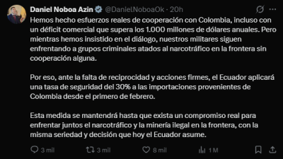 Noboa impone aranceles a Colombia Noboa impone aranceles a Colombia