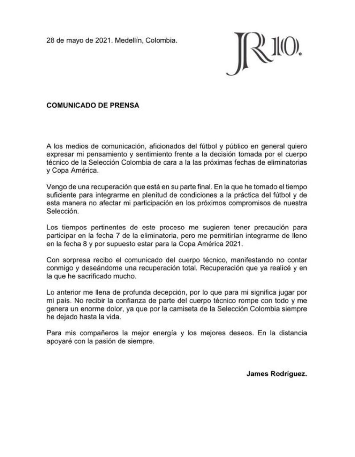 comunicado james