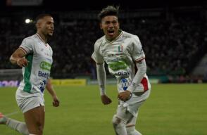 Once Caldas y un festejo de gol contra Nacional por la fecha 19 de la Liga BetPlay I-2026.