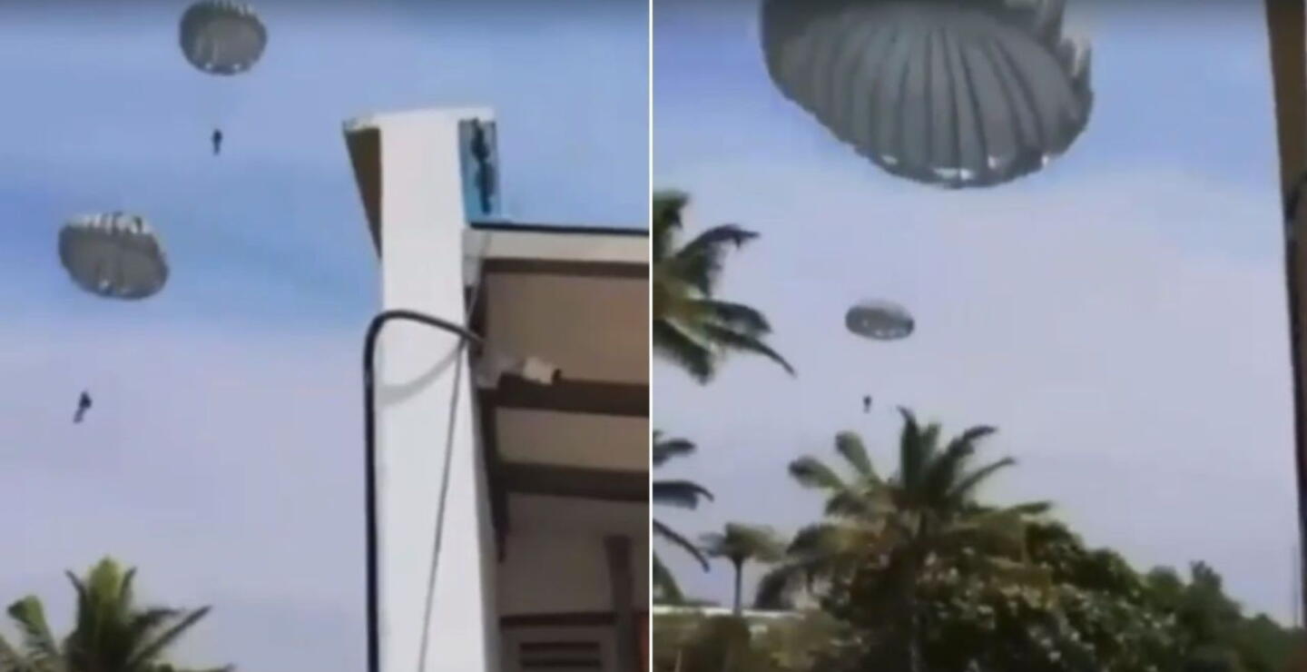 Por vientos, paracaidistas de la Fuerza Aérea se estrellan contra el piso 
