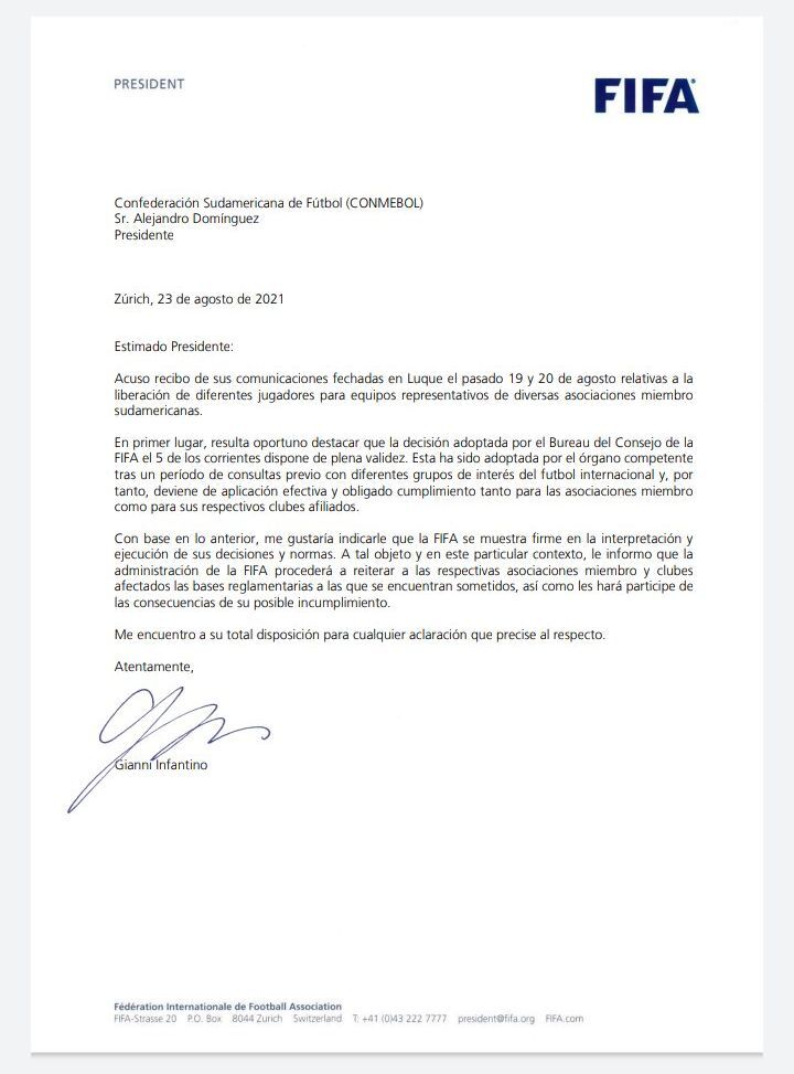 Comunicado FIFA clubes ingleses eliminatorias