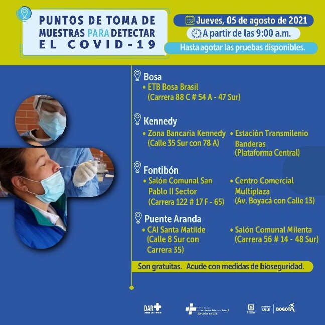 pruebas gratis covid bosa agosto 5 de 2021