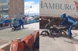 Motociclista quedó atrapado en cemento por meterse en obra de TransMilenio: lo buscan para multarlo
