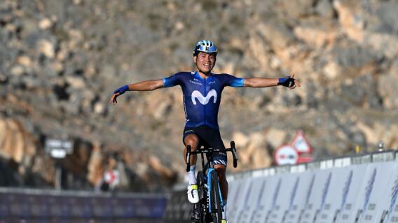 Einer Rubio, ciclista boyacense del Movistar Team, celebrando su victoria en el UAE Tour. Einer Rubio, ciclista boyacense del Movistar Team, celebrando su victoria en el UAE Tour.