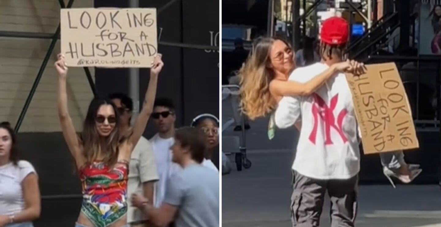 Cansada de estar soltera, una mujer salió a la calle con un cartel que decía “buscando esposo”