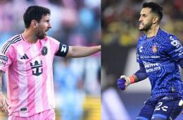 Lionel Messi, figura del Inter Miami, y Camilo Vargas, arquero del Atlas. 