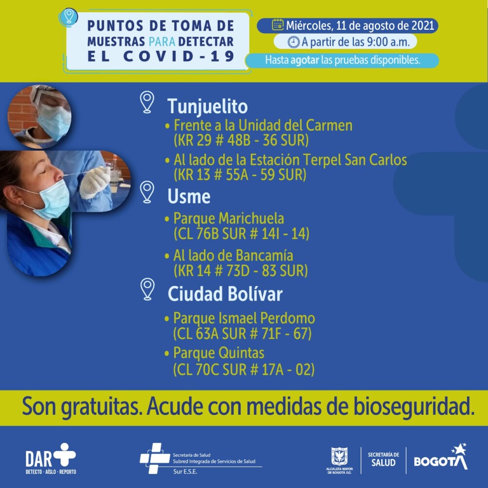 Dónde hay pruebas gratis de COVID 11082021