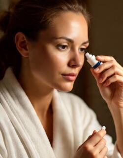 Mujer aplicándose gotas en los ojos