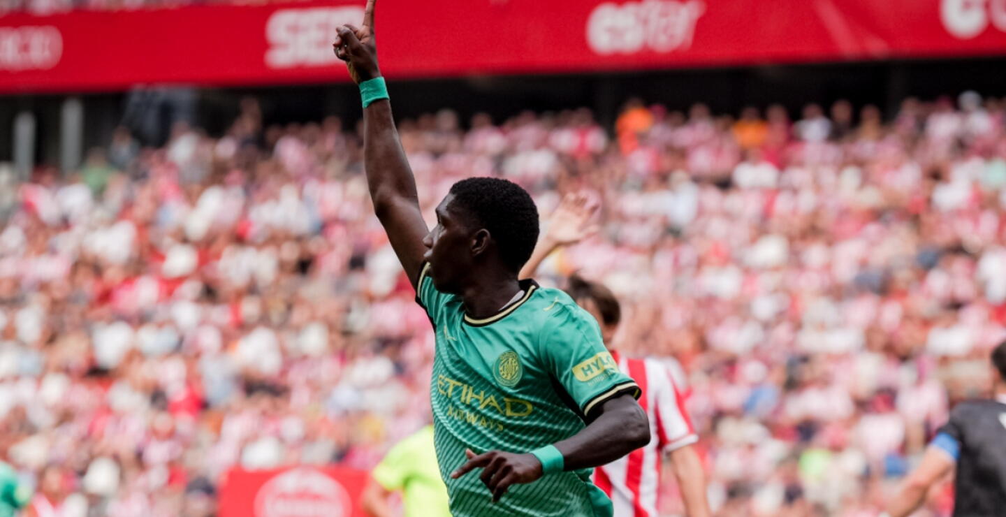 Yaser Asprilla celebra un nuevo gol con Girona en la segunda división de España. 