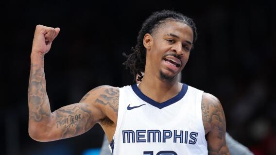 Ja Morant, jugador de Memphis Grizzlies vs. Atlanta Hawks, en partido de la NBA Ja Morant, jugador de Memphis Grizzlies vs. Atlanta Hawks, en partido de la NBA