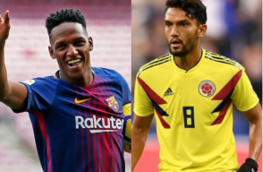 310286_Yerry Mina y Abel Aguilar - AFP