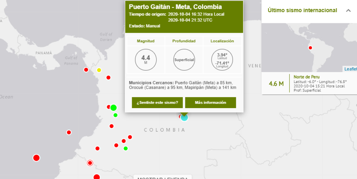 Sismo Puerto Gaitán- Llanos orientales