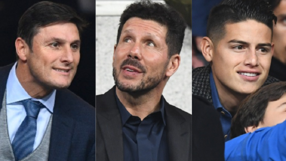 321881_BLU Radio. Javier Zanetti, Cholo Simeone y James Rodríguez / Foto: AFP