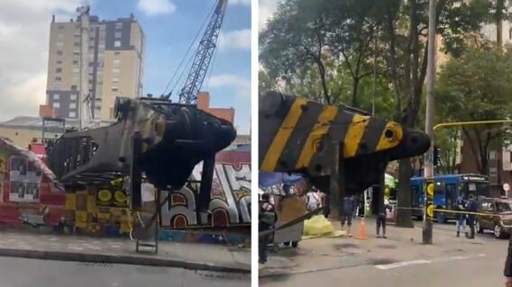En el centro de Bogotá, una grúa colapsa y genera un monumental trancón